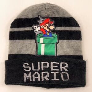 Super Mario Brothers Black Gray Boys Stripe Winter Hat